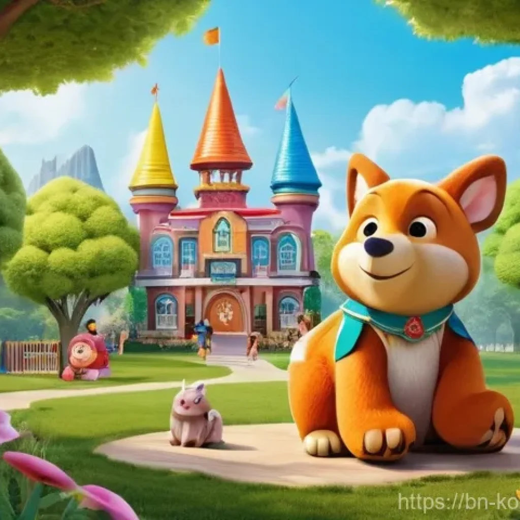 콩순이 굿즈 제작 과정 - **Prompt 1: Whimsical Park Adventure**
"A vibrant and cheerful illustration of Kong Suni, a cute...