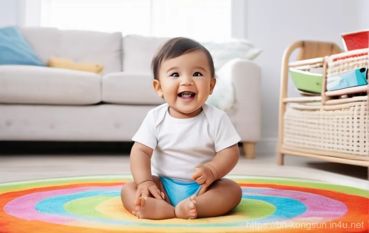 콩순이와 언박싱 콘텐츠 - **Prompt:** A cheerful, innocent toddler, around 2-3 years old, with bright, sparkling eyes, is sitt...