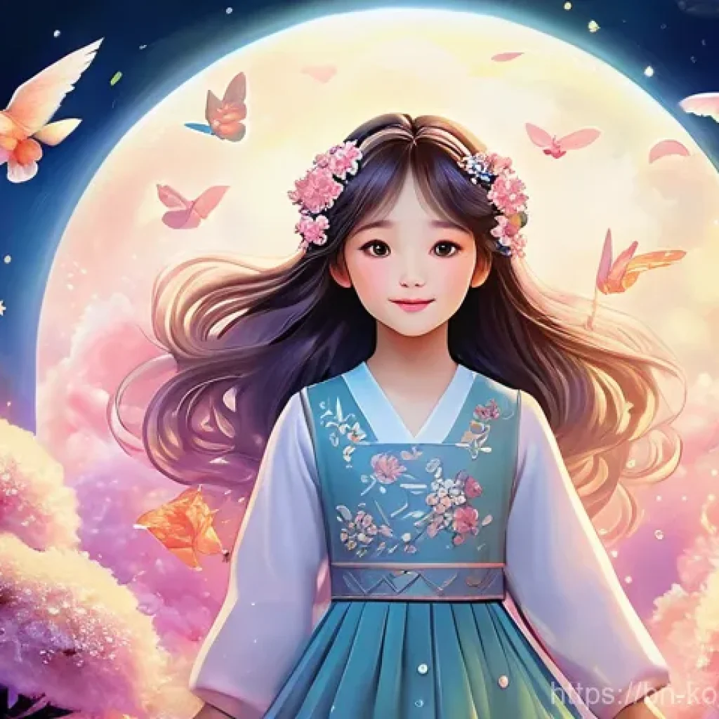 콩순이 팬 아트 - **Prompt 1: Kongsuni in a Whimsical Dreamscape**
"A full-body illustration of Kongsuni, depicted...